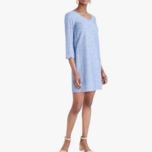 J. Crew Chambray Blue V-Neck Jean Dress with Scalloped Sleeves.